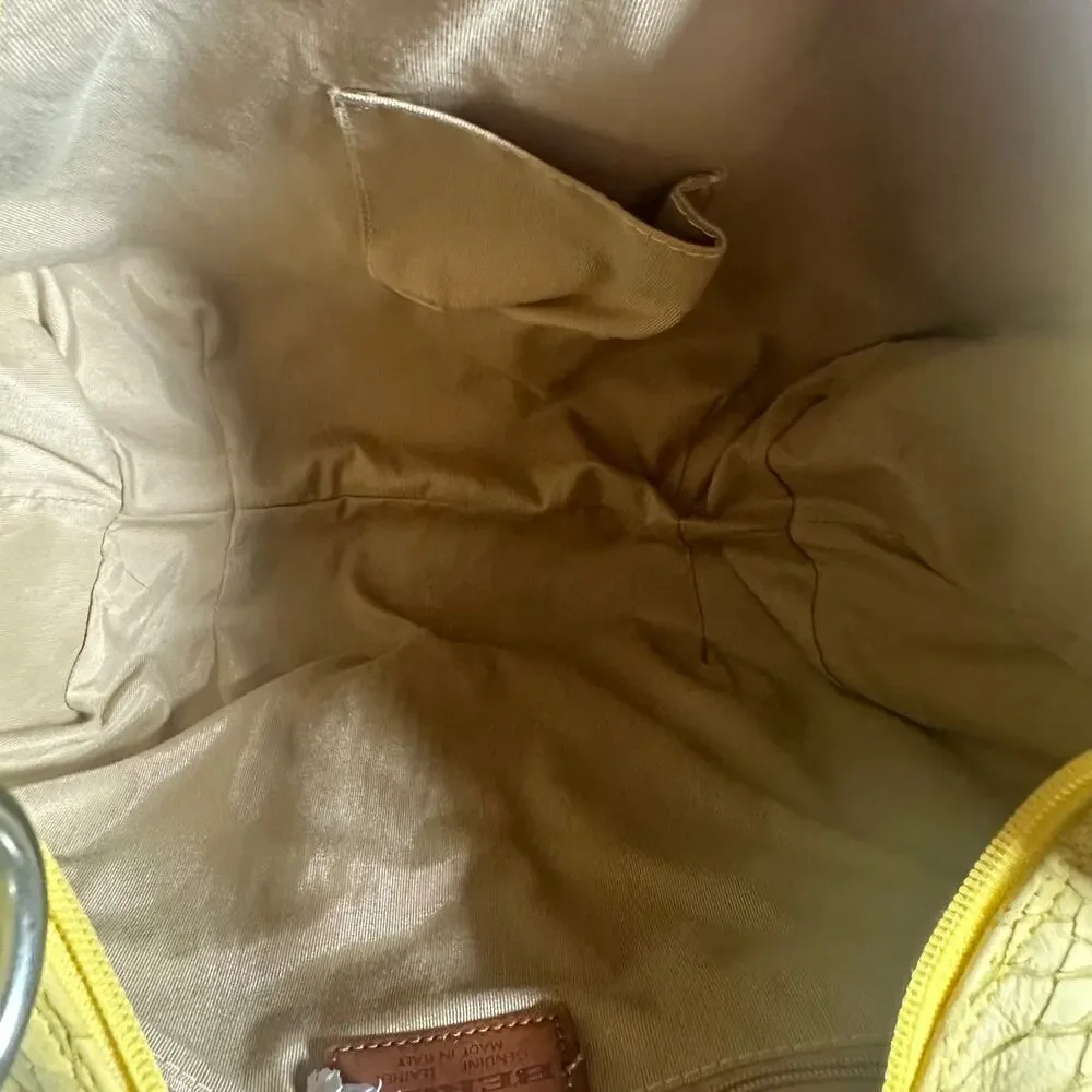 Berge Yellow Embossed Leather Shoulder Bag Snakeskin Hobo